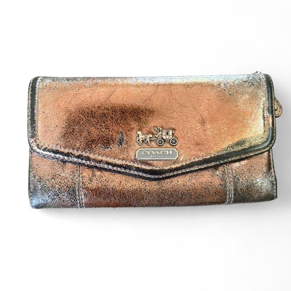 Coach Madison Trifold Leather Wallet Cyber Y2K Metallic Grunge Zip Indie Sleaze